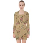 Flowers, Branches, Desenho, Edge, Leaves V-neck Bodycon Long Sleeve Dress