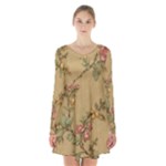 Flowers, Branches, Desenho, Edge, Leaves Long Sleeve Velvet V-neck Dress