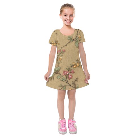 Flowers, Branches, Desenho, Edge, Leaves Kids  Short Sleeve Velvet Dress from ArtsNow.com