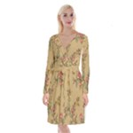 Flowers, Branches, Desenho, Edge, Leaves Long Sleeve Velvet Front Wrap Dress