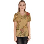 Flowers, Branches, Desenho, Edge, Leaves Women s V-Neck Scrub Top