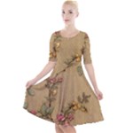 Flowers, Branches, Desenho, Edge, Leaves Quarter Sleeve A-Line Dress