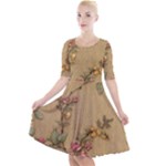 Flowers, Branches, Desenho, Edge, Leaves Quarter Sleeve A-Line Dress With Pockets