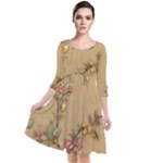 Flowers, Branches, Desenho, Edge, Leaves Quarter Sleeve Waist Band Dress