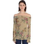 Flowers, Branches, Desenho, Edge, Leaves Off Shoulder Long Sleeve Top