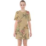 Flowers, Branches, Desenho, Edge, Leaves Sixties Short Sleeve Mini Dress