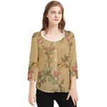 Flowers, Branches, Desenho, Edge, Leaves Chiffon Quarter Sleeve Blouse