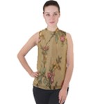 Flowers, Branches, Desenho, Edge, Leaves Mock Neck Chiffon Sleeveless Top