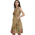 Flowers, Branches, Desenho, Edge, Leaves Sleeveless V-Neck Skater Dress with Pockets