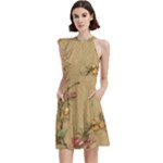 Flowers, Branches, Desenho, Edge, Leaves Cocktail Party Halter Sleeveless Dress With Pockets