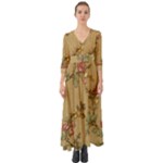 Flowers, Branches, Desenho, Edge, Leaves Button Up Boho Maxi Dress