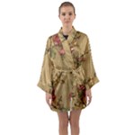 Flowers, Branches, Desenho, Edge, Leaves Long Sleeve Satin Kimono