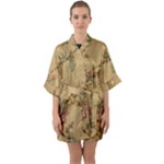 Flowers, Branches, Desenho, Edge, Leaves Half Sleeve Satin Kimono 