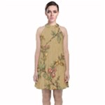 Flowers, Branches, Desenho, Edge, Leaves Velvet Halter Neckline Dress 