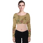 Flowers, Branches, Desenho, Edge, Leaves Velvet Long Sleeve Crop Top