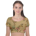 Flowers, Branches, Desenho, Edge, Leaves Velvet Short Sleeve Crop Top 