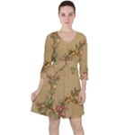 Flowers, Branches, Desenho, Edge, Leaves Quarter Sleeve Ruffle Waist Dress