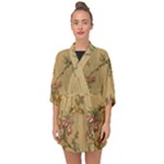 Flowers, Branches, Desenho, Edge, Leaves Half Sleeve Chiffon Kimono