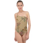 Flowers, Branches, Desenho, Edge, Leaves Classic One Shoulder Swimsuit