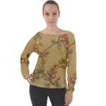 Flowers, Branches, Desenho, Edge, Leaves Off Shoulder Long Sleeve Velour Top