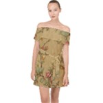 Flowers, Branches, Desenho, Edge, Leaves Off Shoulder Chiffon Dress