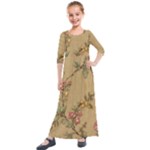 Flowers, Branches, Desenho, Edge, Leaves Kids  Quarter Sleeve Maxi Dress