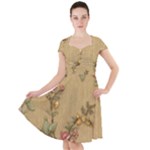 Flowers, Branches, Desenho, Edge, Leaves Cap Sleeve Midi Dress