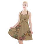 Flowers, Branches, Desenho, Edge, Leaves Halter Party Swing Dress 