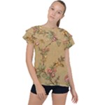 Flowers, Branches, Desenho, Edge, Leaves Ruffle Collar Chiffon Blouse