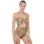 Flowers, Branches, Desenho, Edge, Leaves Scallop Top Cut Out Swimsuit