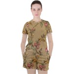 Flowers, Branches, Desenho, Edge, Leaves Women s T-Shirt and Shorts Set