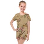 Flowers, Branches, Desenho, Edge, Leaves Kids  Mesh T-Shirt and Shorts Set