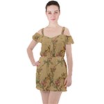 Flowers, Branches, Desenho, Edge, Leaves Ruffle Cut Out Chiffon Playsuit