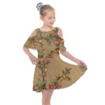 Flowers, Branches, Desenho, Edge, Leaves Kids  Shoulder Cutout Chiffon Dress