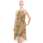 Flowers, Branches, Desenho, Edge, Leaves High-Low Halter Chiffon Dress 