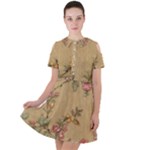 Flowers, Branches, Desenho, Edge, Leaves Short Sleeve Shoulder Cut Out Dress 