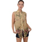 Flowers, Branches, Desenho, Edge, Leaves Sleeveless Chiffon Button Shirt