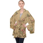 Flowers, Branches, Desenho, Edge, Leaves Long Sleeve Velvet Kimono 