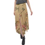 Flowers, Branches, Desenho, Edge, Leaves Velour Split Maxi Skirt