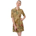 Flowers, Branches, Desenho, Edge, Leaves Belted Shirt Dress