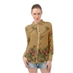 Flowers, Branches, Desenho, Edge, Leaves Long Sleeve Chiffon Shirt