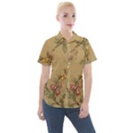 Flowers, Branches, Desenho, Edge, Leaves Women s Short Sleeve Pocket Shirt