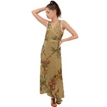 Flowers, Branches, Desenho, Edge, Leaves V-Neck Chiffon Maxi Dress