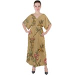 Flowers, Branches, Desenho, Edge, Leaves V-Neck Boho Style Maxi Dress