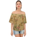 Flowers, Branches, Desenho, Edge, Leaves Off Shoulder Short Sleeve Top