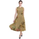 Flowers, Branches, Desenho, Edge, Leaves Round Neck Boho Dress