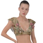 Flowers, Branches, Desenho, Edge, Leaves Plunge Frill Sleeve Bikini Top