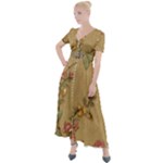 Flowers, Branches, Desenho, Edge, Leaves Button Up Short Sleeve Maxi Dress