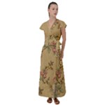 Flowers, Branches, Desenho, Edge, Leaves Flutter Sleeve Maxi Dress