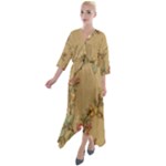 Flowers, Branches, Desenho, Edge, Leaves Quarter Sleeve Wrap Front Maxi Dress